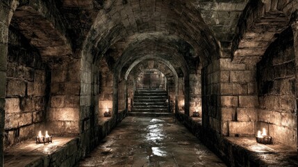 Stone Passage Illuminated by Candles