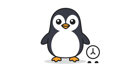 Obraz premium Cartoon penguin with clock on the ground