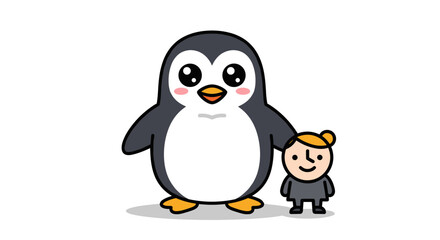 Obraz premium Cute penguin and child cartoon illustration