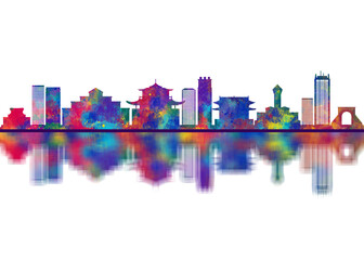 Obraz premium Tainan City Taiwan Skyline. Cityscape Skyscraper Buildings Landscape City Downtown Abstract Landmarks Travel Background Modern Art