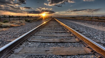 Fototapeta premium Train Tracks at Sunset