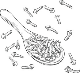 Clove on Spoon Line Sketch © agum