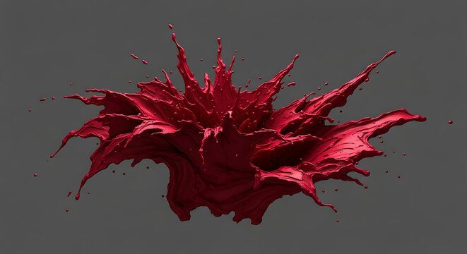 A vivid splash of red paint suspended mid air against a neutral gray background creating a dynamic effect ai generated