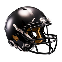 Naklejka premium A shiny black football helmet closeup shot