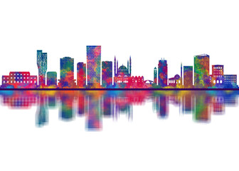Obraz premium Tirana Albania Skyline. Cityscape Skyscraper Buildings Landscape City Downtown Abstract Landmarks Travel Background Modern Art