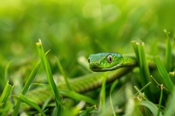 Obraz premium green snake in the grass
