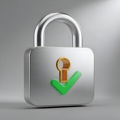 Shiny Metal Padlock with Green Shield and Checkmark Security Icon

