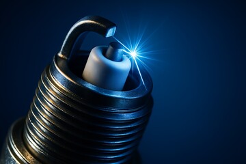 electric arc of spark plug with spark glowing   close up of ignition system and electricity flow