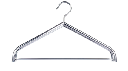 Durable silver metal hanger with sturdy hook for clothing and accessories isolated on white background

