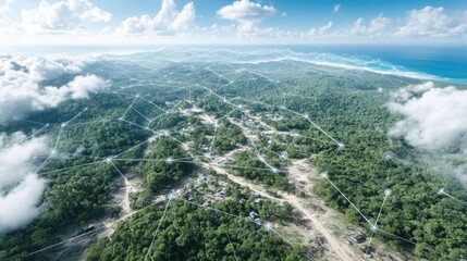 Forest Network with Green Trees Aerial View Ecosystem Connectivity for Environment and Technology 