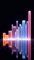 Obraz premium Abstract glowing bar chart with reflections on dark background 