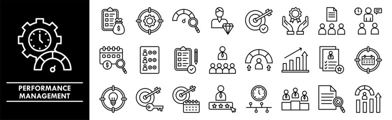 Performance Management icon collection set. Containing design performance, business, strategy, management, marketing