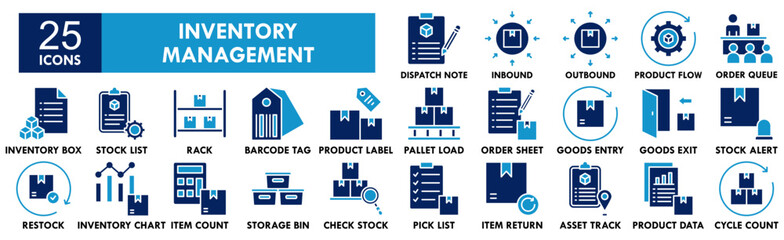 Inventory Management icon collection set. Containing design inventory, management, industry, warehouse, logistics, distribution