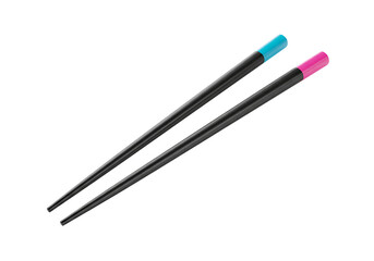 Minimalist Two-Tone Chopsticks Featuring Pink and Blue Tips on a Black Background