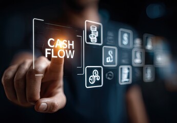 Hand touching a glowing cash flow interface