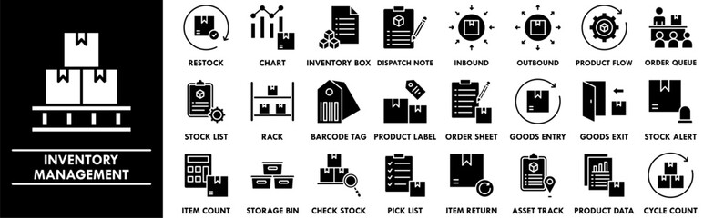 Inventory Management icon collection set. Containing design inventory, management, industry, warehouse, logistics, distribution