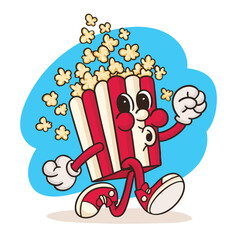 Cartoon groovy fast food popcorn character. cartoon isolated vector mascot. 
