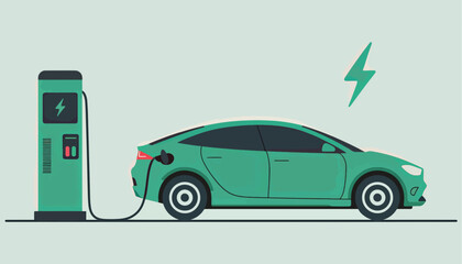 Naklejka premium Modern Electric Car Charging at an Advanced Power Station for Sustainable Energy Transportation