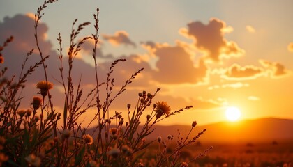 Fototapeta premium Ethereal Sunset Dreamscape with Warm Peach Tones