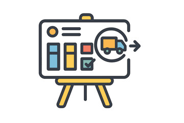 Infographic with delivery truck icon on presentation board operational delivery board