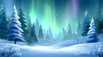 Fototapeta premium A winter wonderland scene with aurora borealis.