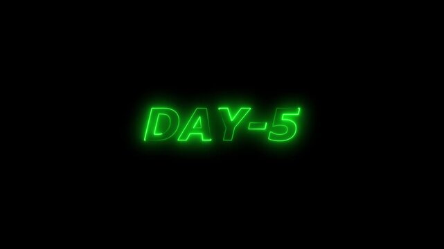 Glowing Green Neon Text D A Y 5 Countdown Timer Title Card Futuristic Sci Fi Technology Concept