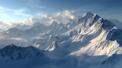 Obraz premium Snowy mountain range under a clear sky.