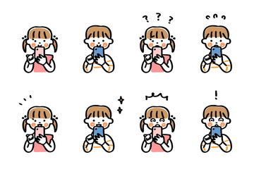 スマートフォンを操作するこどものイラストセット