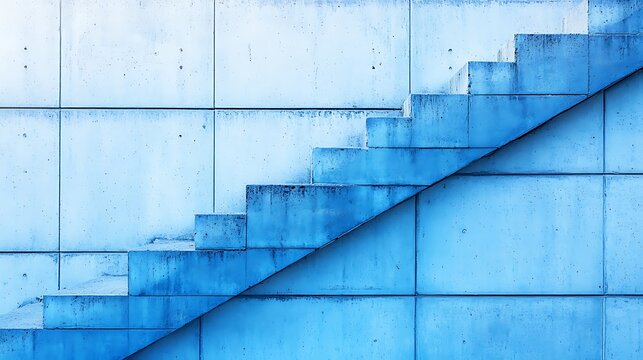 Blue, winding stairs in a modern office building ascend toward a skylight, a metaphorical stairway to success - Powered by Adobe