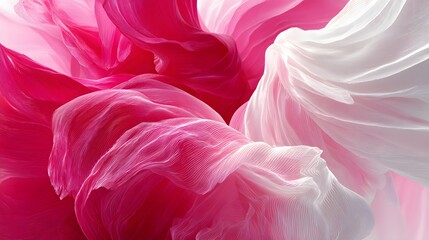 Abstract design of flowing fabric in shades of pink and white.