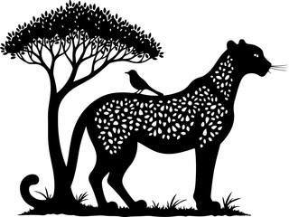 Fototapeta premium Beautiful Leopard Silhouette Vector | Wild Animal Illustration in Black and White