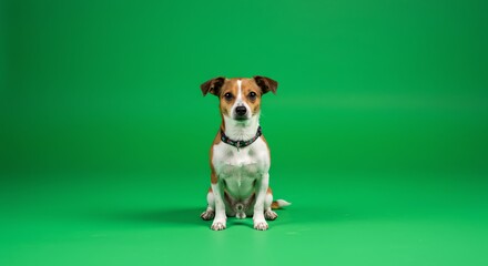 Dog sitting on green screen with transparent background