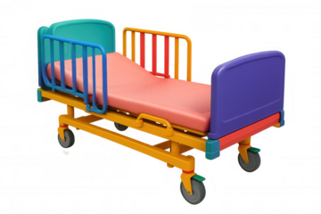 3d rendering depicting pediatric hospital bed, transparent backdrop highlighting medical environment, pediatric healthcare design concept