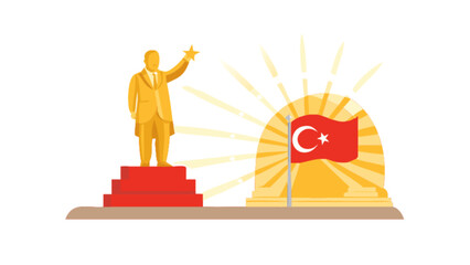 Ataturk statue and turkish flag illustration celebrating turkey national day republic day and independence day
