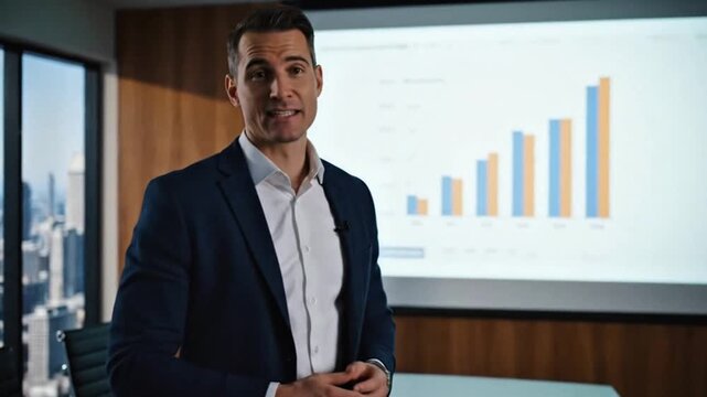 Businessman presenting growth chart in office meeting