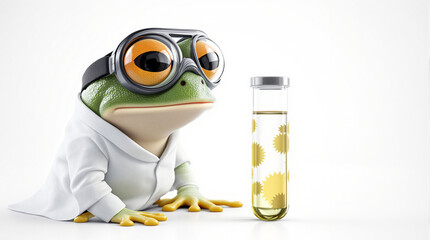 Cartoon Frog Scientist Analyzing Liquid Sample in Test Tube