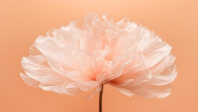 Delicate pale pink poppy flower with ruffled petals and a thin stem against a soft peach background a close up studio shot