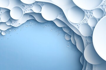 Abstract, light blue background with layered, white, bubble-like shapes and textured ripples