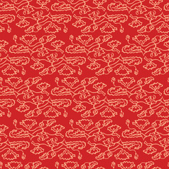 Obraz premium Japanese Flower Draw Line Vector Seamless Pattern