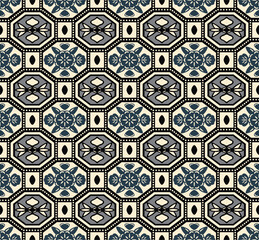 Japanese Flower Octagon Mosaic Vector Seamless Pattern
