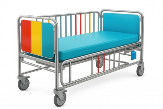 Modern hospital bed featuring romanian flag, symbolizing healthcare system, medical tourism, and romanian hospitals, on a transparent background - Powered by Adobe