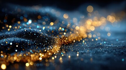 Abstract Sparkle Background with Gold and Blue Bokeh Lights