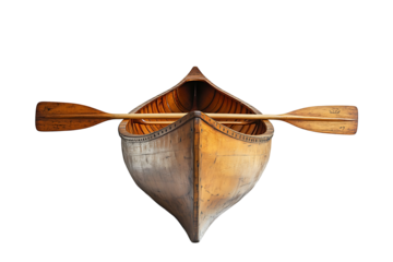 Wooden canoe and paddle isolated on transparent background