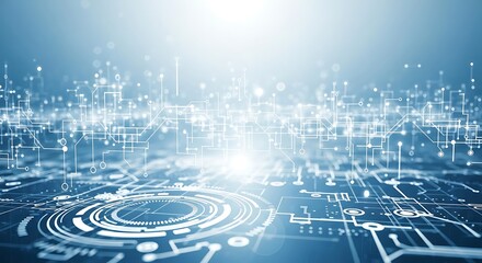 Abstract digital network of glowing blue lines and points representing data flow and technology