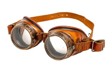 Vintage steampunk goggles with leather straps isolated on transparent background