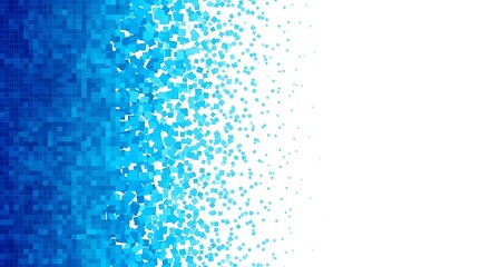 Abstract blue digital particles dissolving from a grid on a white background