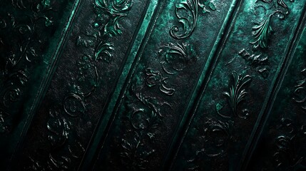 Ancient black and white feather patterns adorn a carved wooden door, a detail of Thai temple architecture