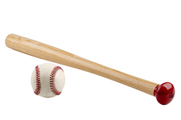 Wooden baseball bat and ball isolated on transparent background