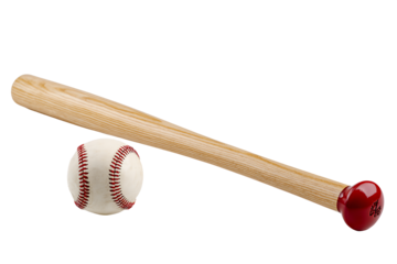 Wooden baseball bat and ball isolated on transparent background