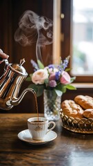 cup of coffee and cookies